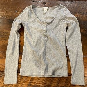 Gray Long Sleeve Henley Top